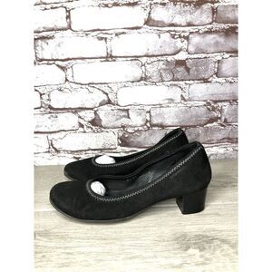 Stonefly Black Suede Leather Slip On Round Toe Dress Heels Women Sz 39EU/8.5M US